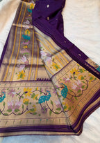 Purple pure paithani swan & peacock border saree