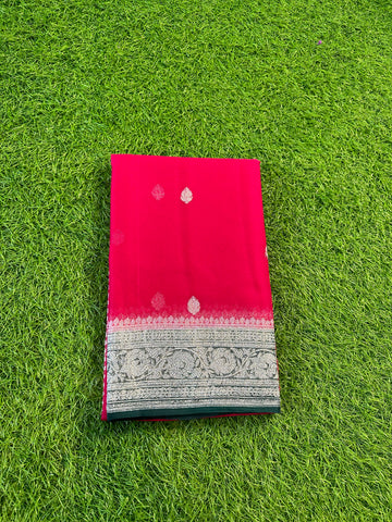 Rani pink with green, pure khaddi Georgette Banarasi sarees.