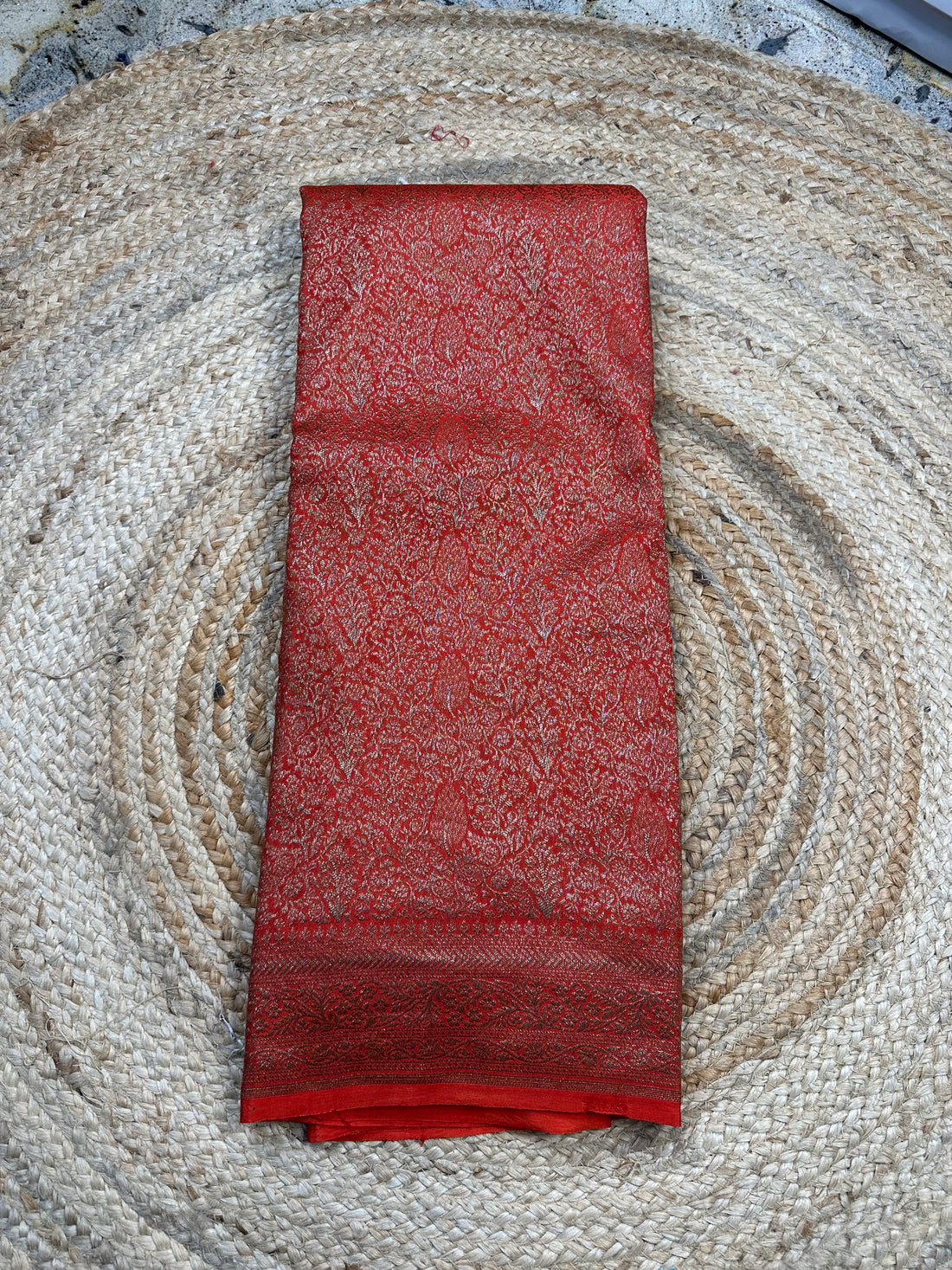 Orange brocade crepe chiffon sarees.