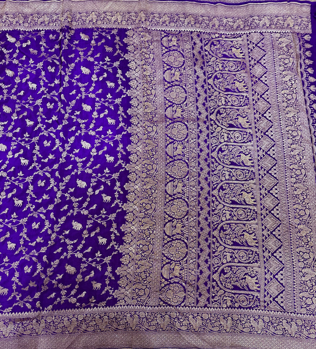 Purple jaal pattern pure benarasi crepe silk saree