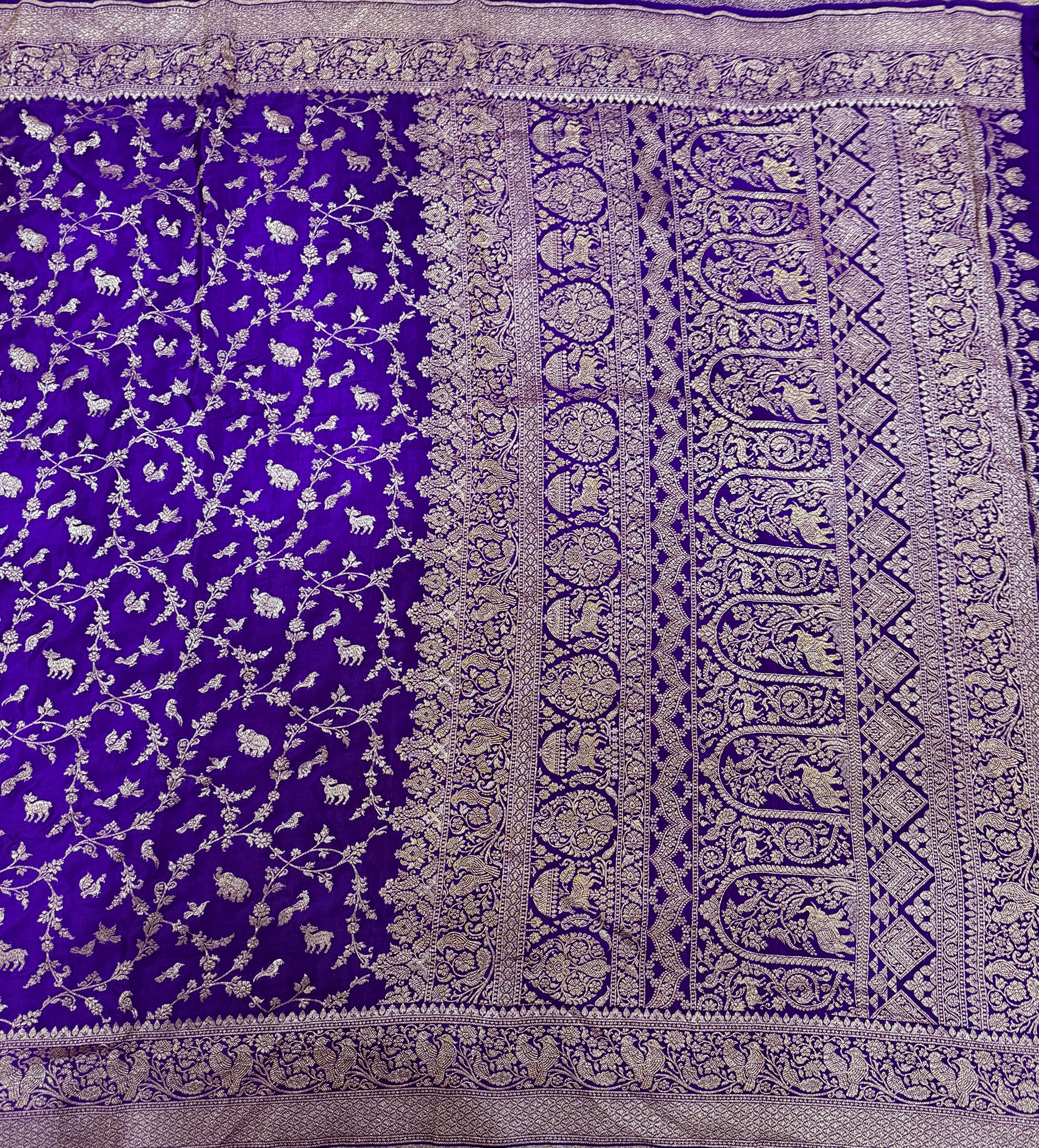 Purple jaal pattern pure benarasi crepe silk saree