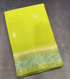 Pastel green 3D Banarasi pure khadi chiffon saree sliver zari saree