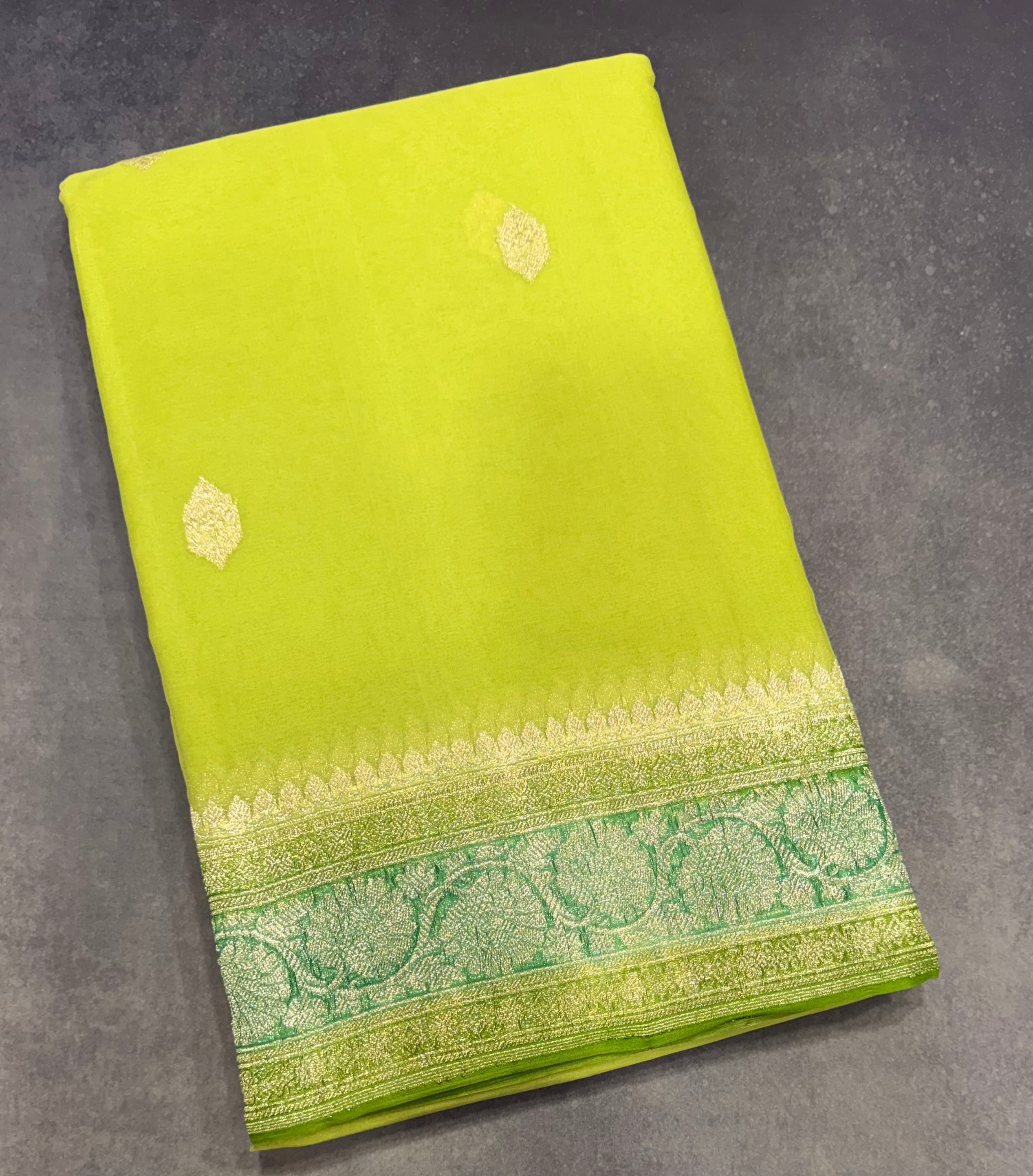 Pastel green 3D Banarasi pure khadi chiffon saree sliver zari saree