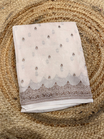 Cream pure Banarasi crepe saree