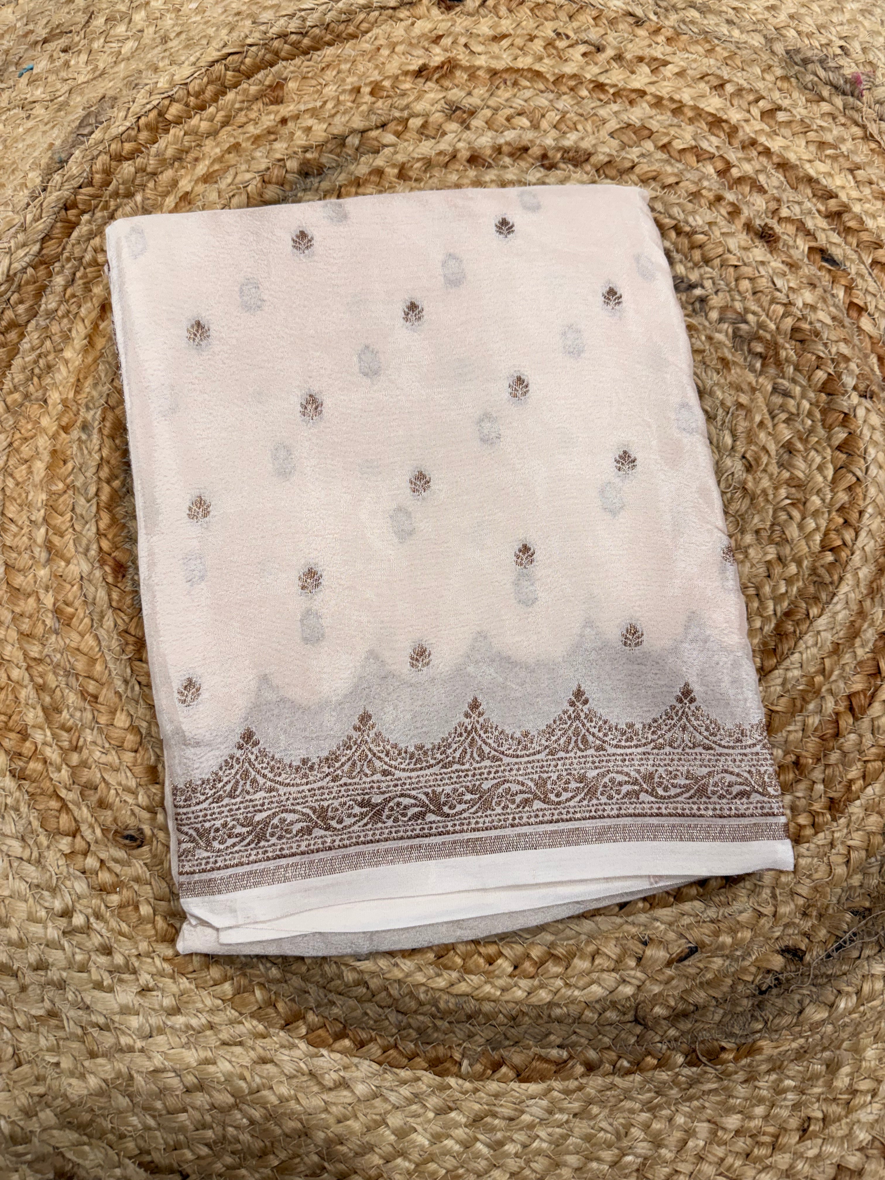 Cream pure Banarasi crepe saree