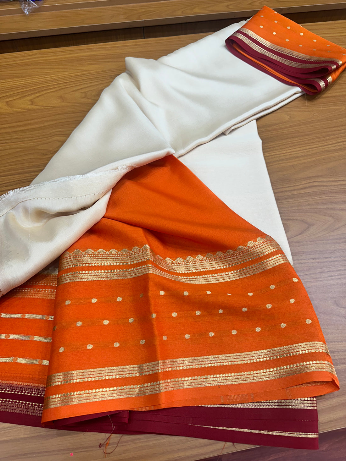 White and orange pure crepe 120 gsm