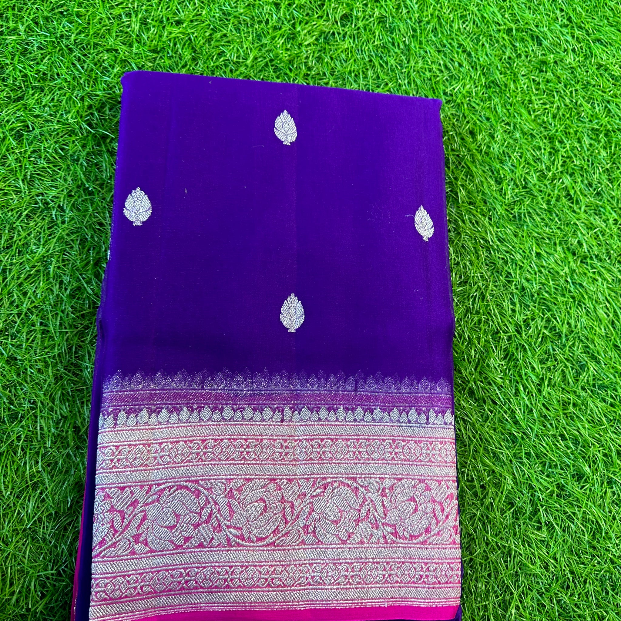 Purple with pink pure khaddi chiffon sarees.