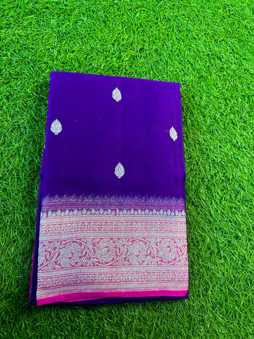 Purple with pink pure khaddi chiffon sarees.