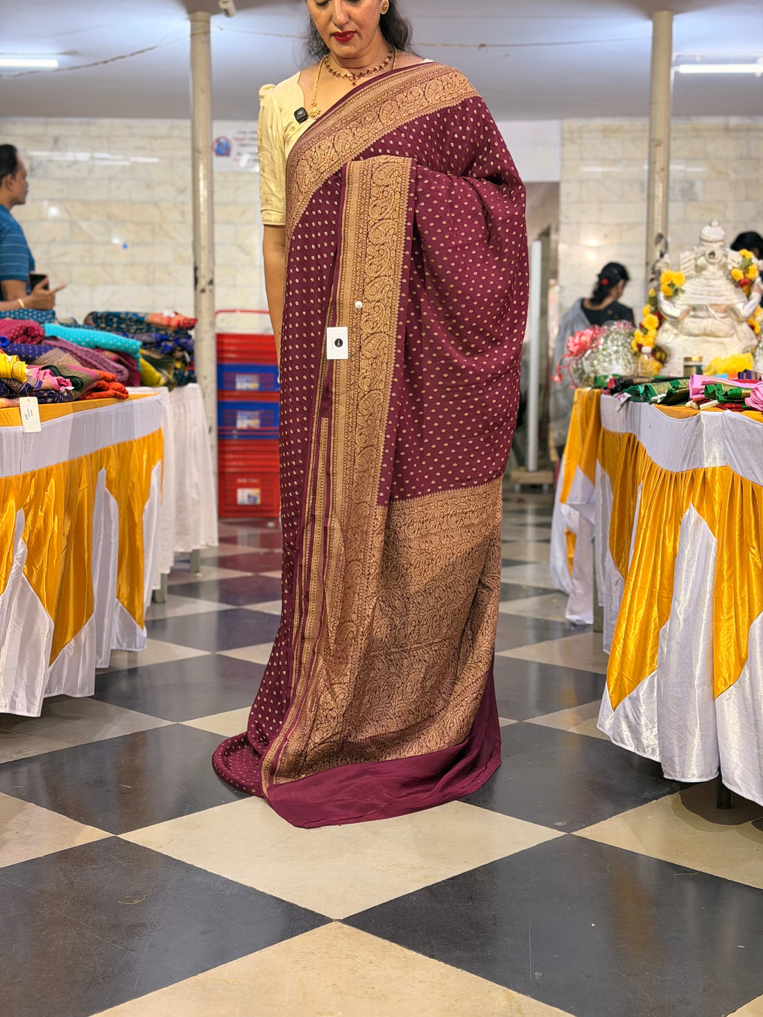 Wine mango border pure benarasi crepe silk saree