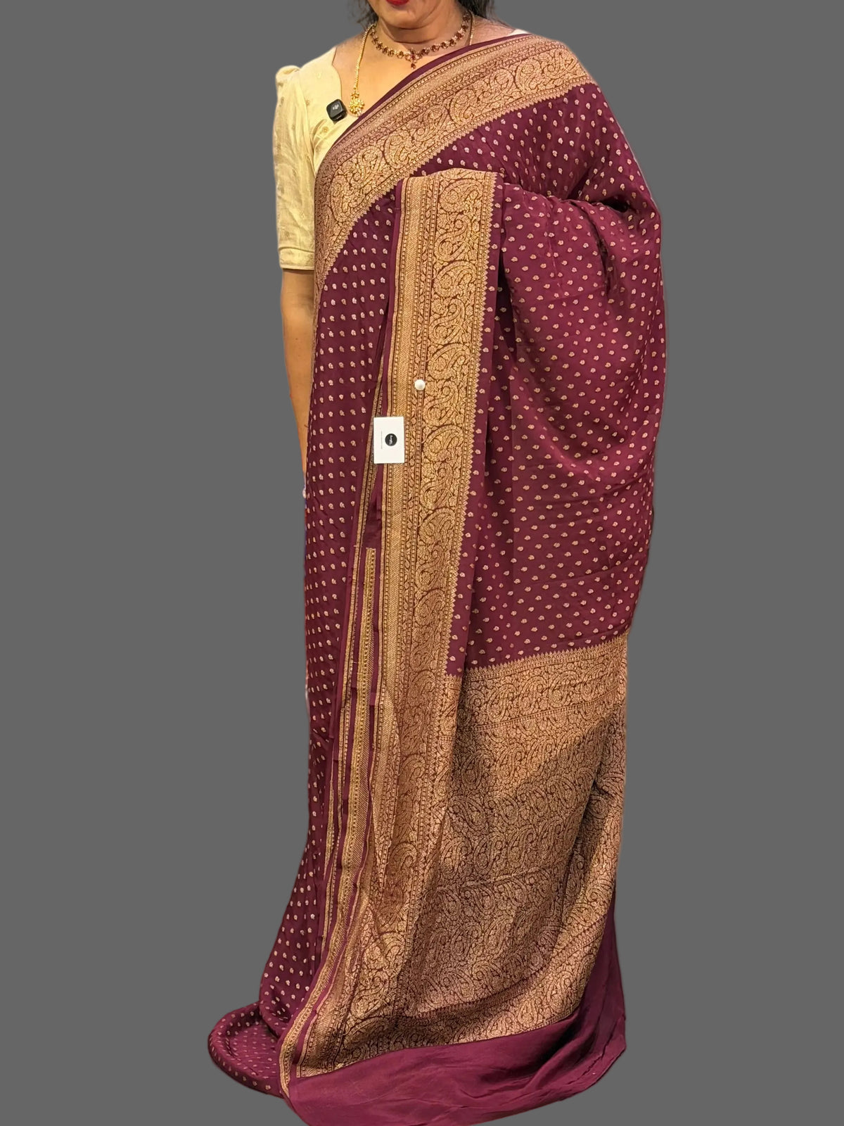 Wine mango border pure benarasi crepe silk saree