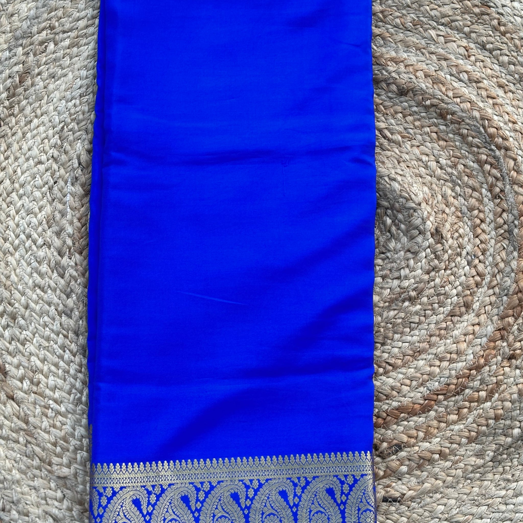 Royal blue Mango border pure crepe Mysore Silk 120 gsm