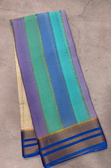 Rankart stripes n checks pure Mysore silk crepe saree
