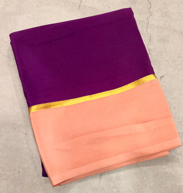 Purple contrast border pure Mysore silk crepe saree