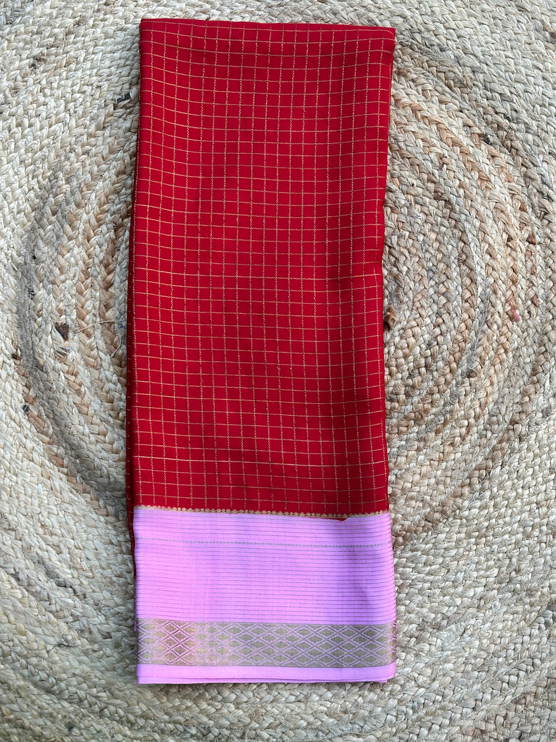 Red and pink pure crepe Mysore Silk sarees 120 gsm