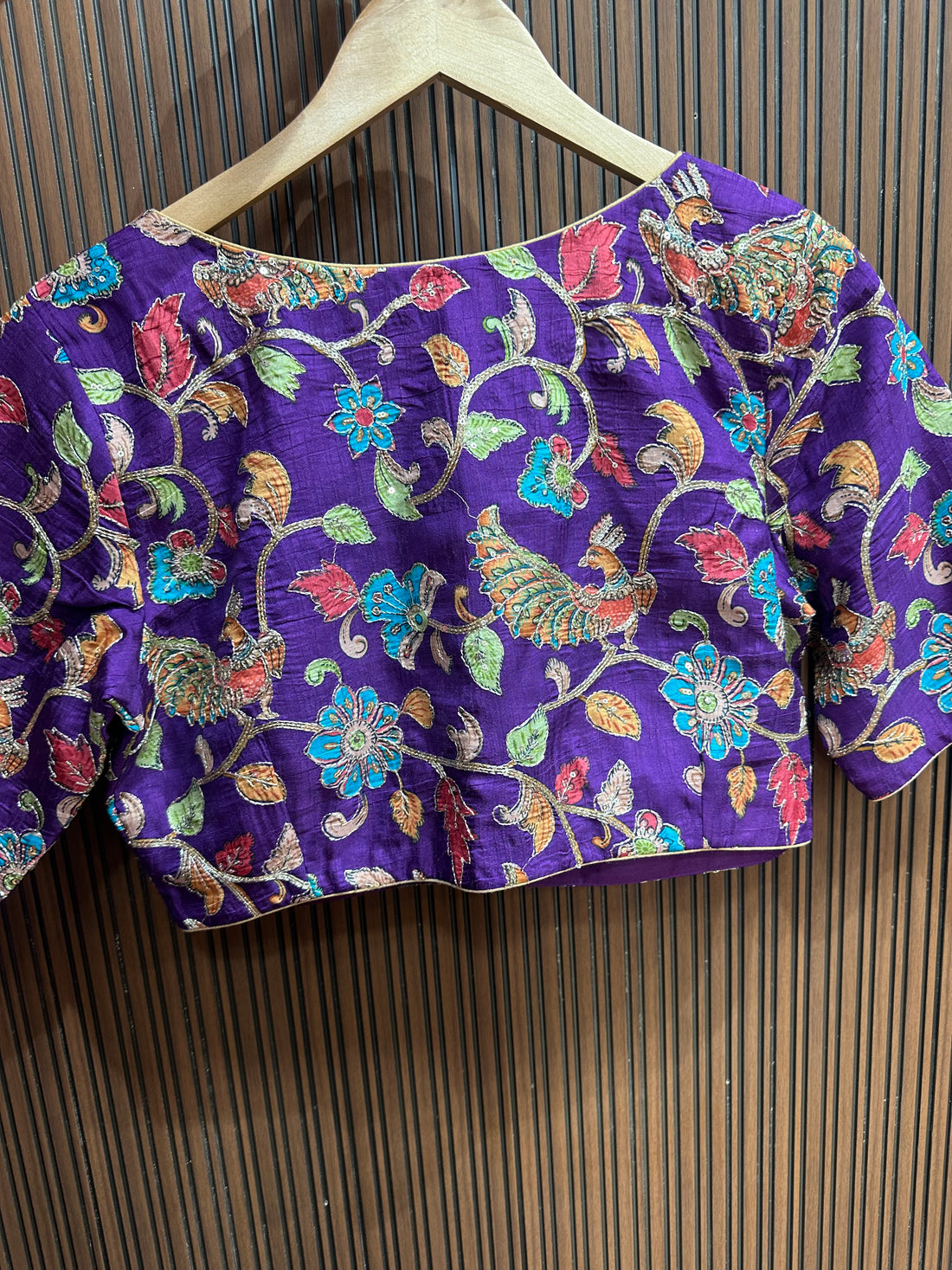 Purple kalamkari stiched blouse L to XXL size
