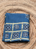 Powder blue pure Ajrak modal Sarees with Ajrak blouse