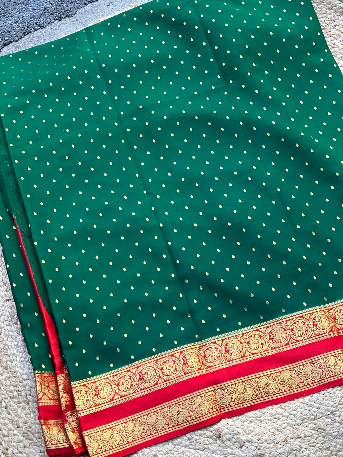 Green and red pure crepe Mysore Silk sarees 130 gsm