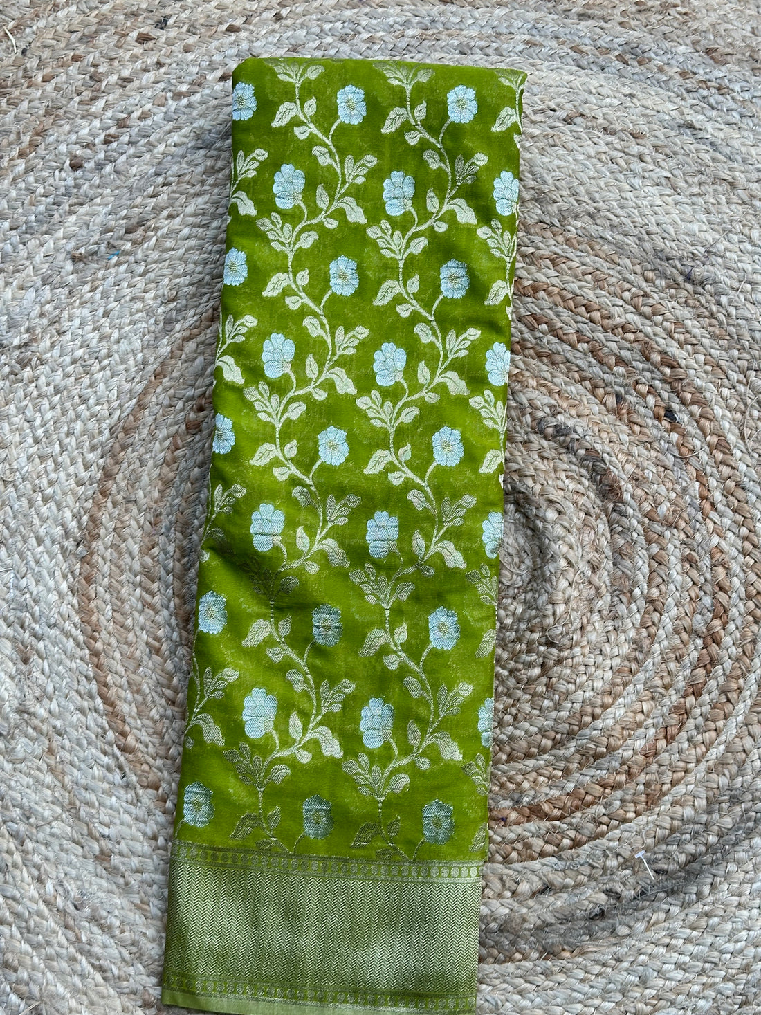 Leaf green designer georgette jaal pattern