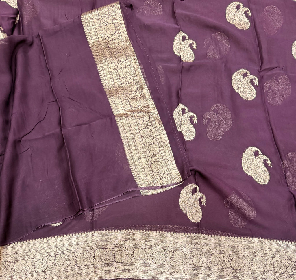Dark Brown mango Butta georgette small border saree