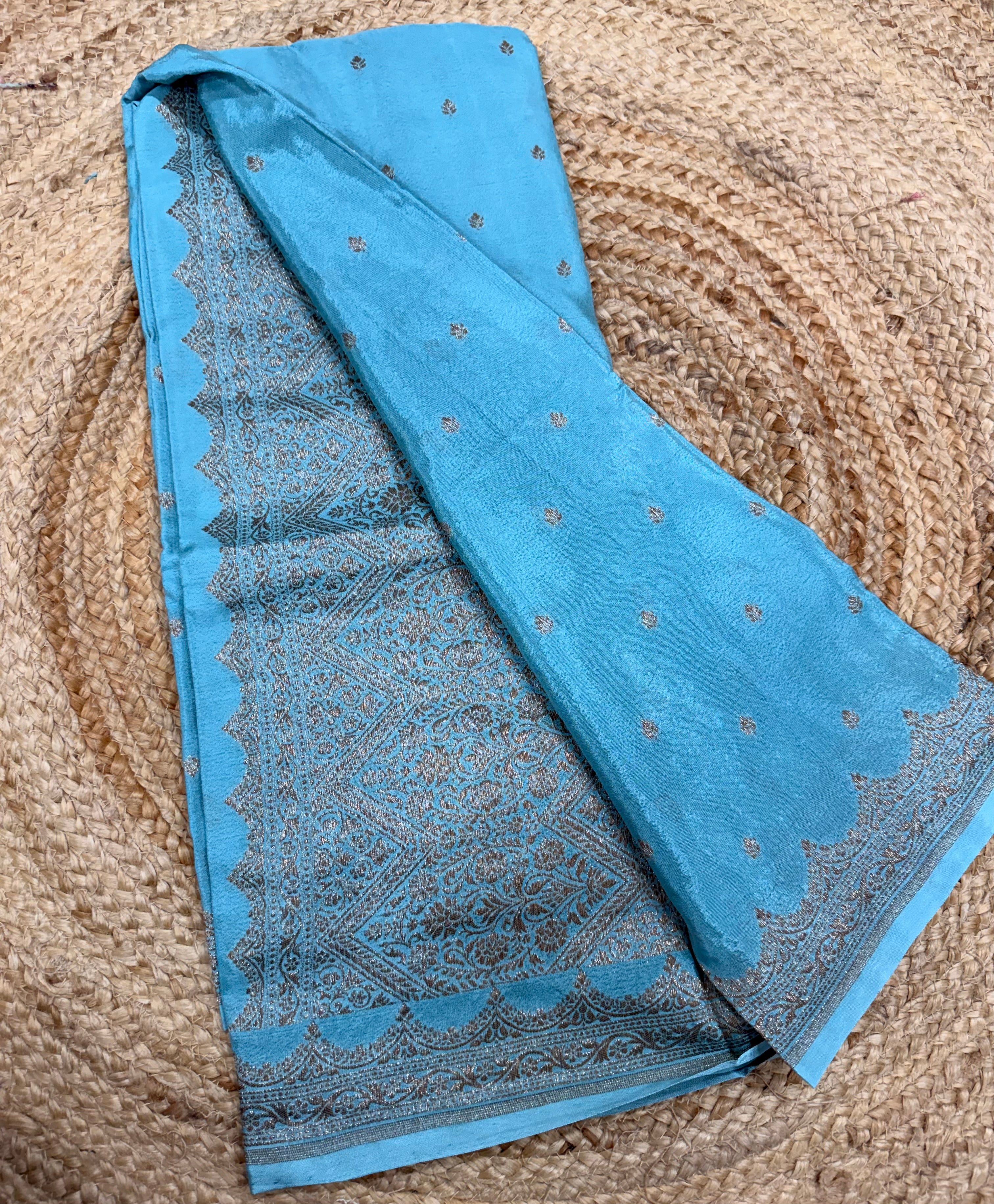 Light blue pure Banarasi crepe saree