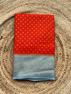 Orange with sea blue crepe chiffon Banarasi sarees