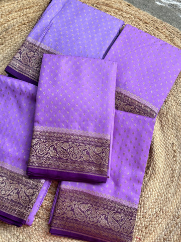 Lavender and purple pure crepe chiffon sarees antique zari woven