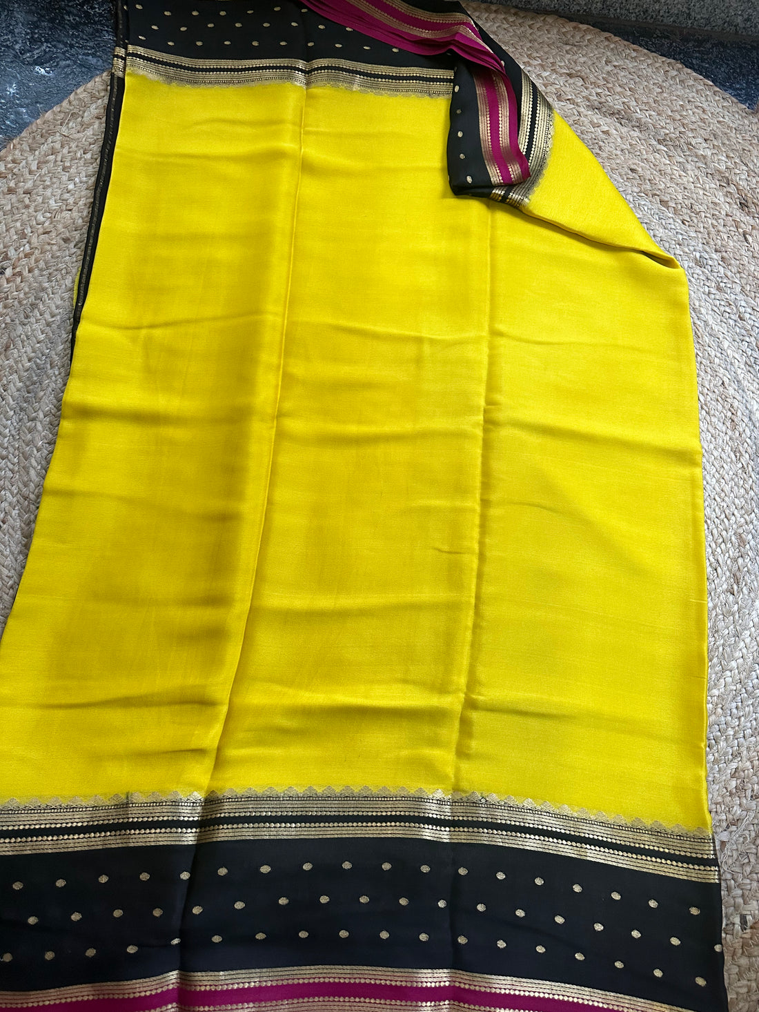 Yellow and black pure Mysore Silk crepe 100 gsm