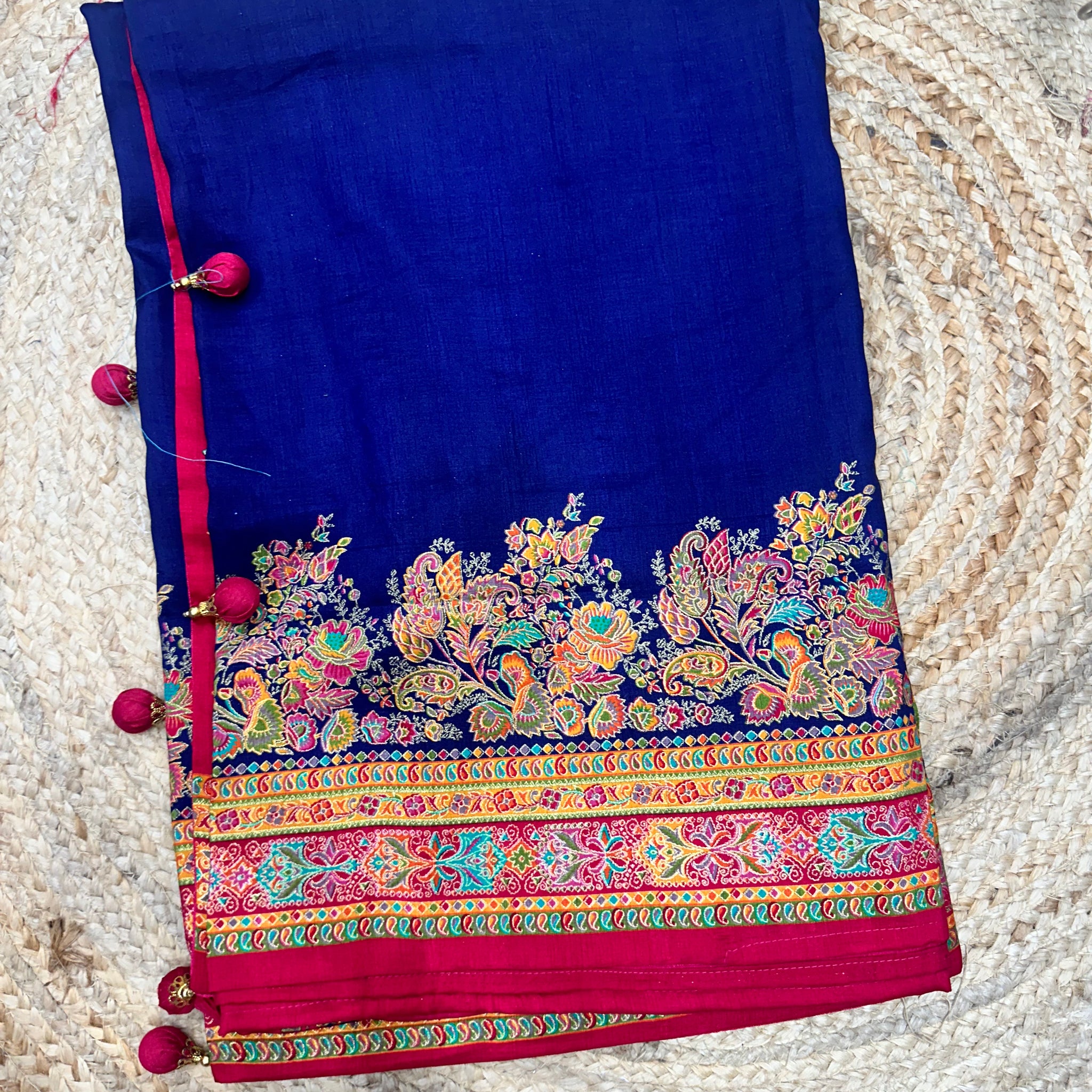 Navy blue with pink pashmina prints
