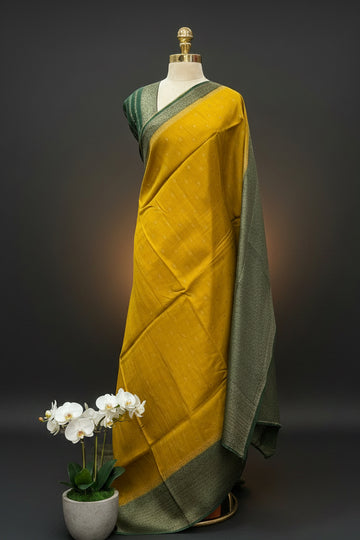 Mustard yellow contrast small butta Tussar saree (STS107)