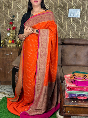 Orange and pink pure khaddi Georgette.