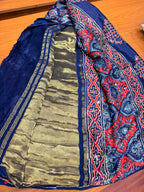Blue ajrak modal mirror work with  tissue pallu