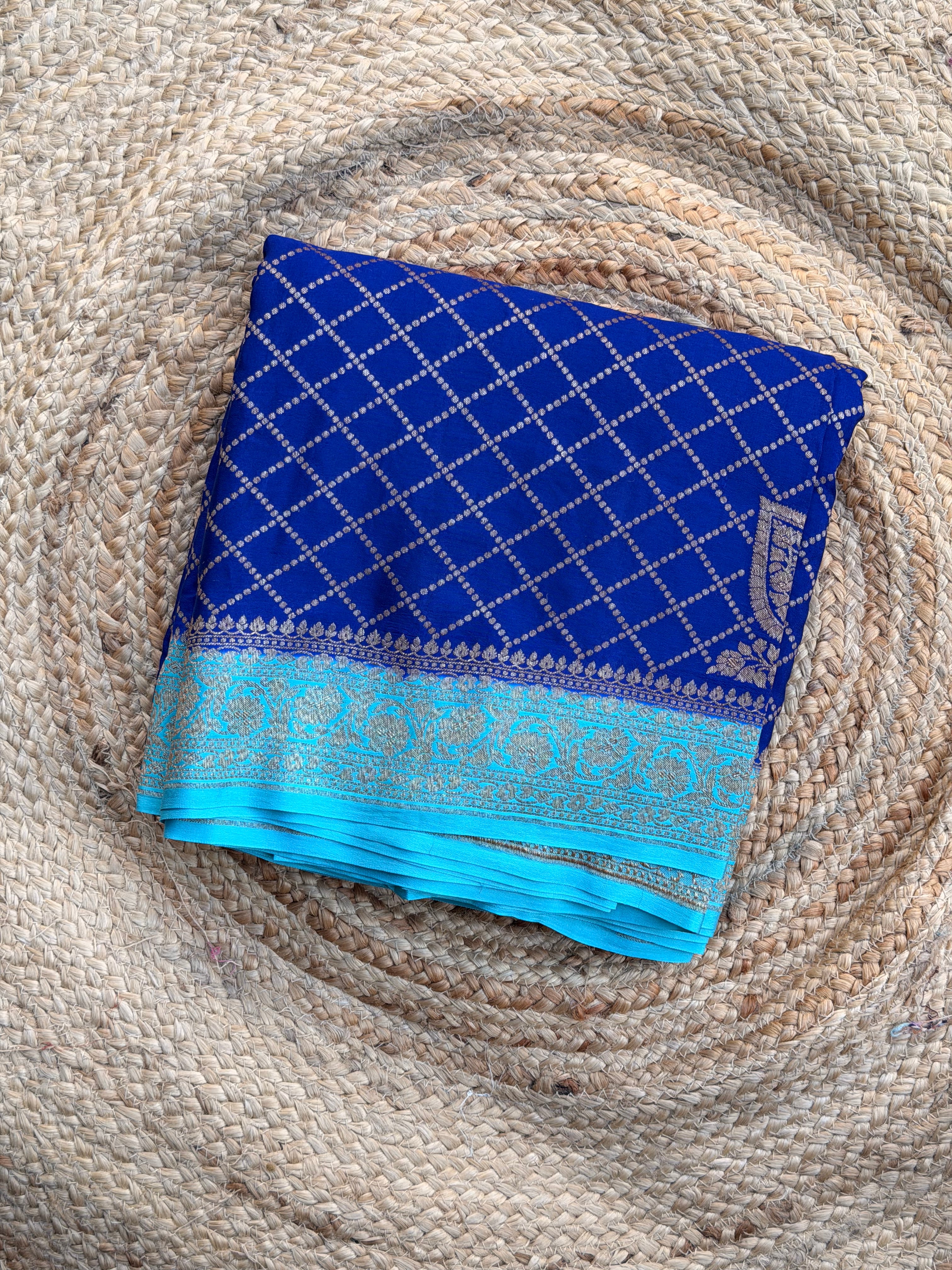 Royal blue and sky blue pure Banaras crepe