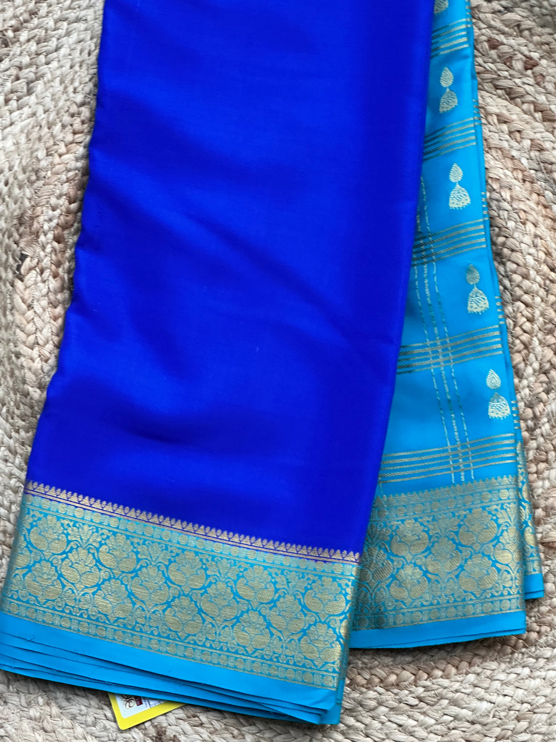 Royal blue and sky blue jumka pattern pure crepe Mysore Silk sarees 140 gsm