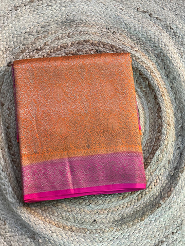 Orange and pink brocade crepe Banaras sarees
