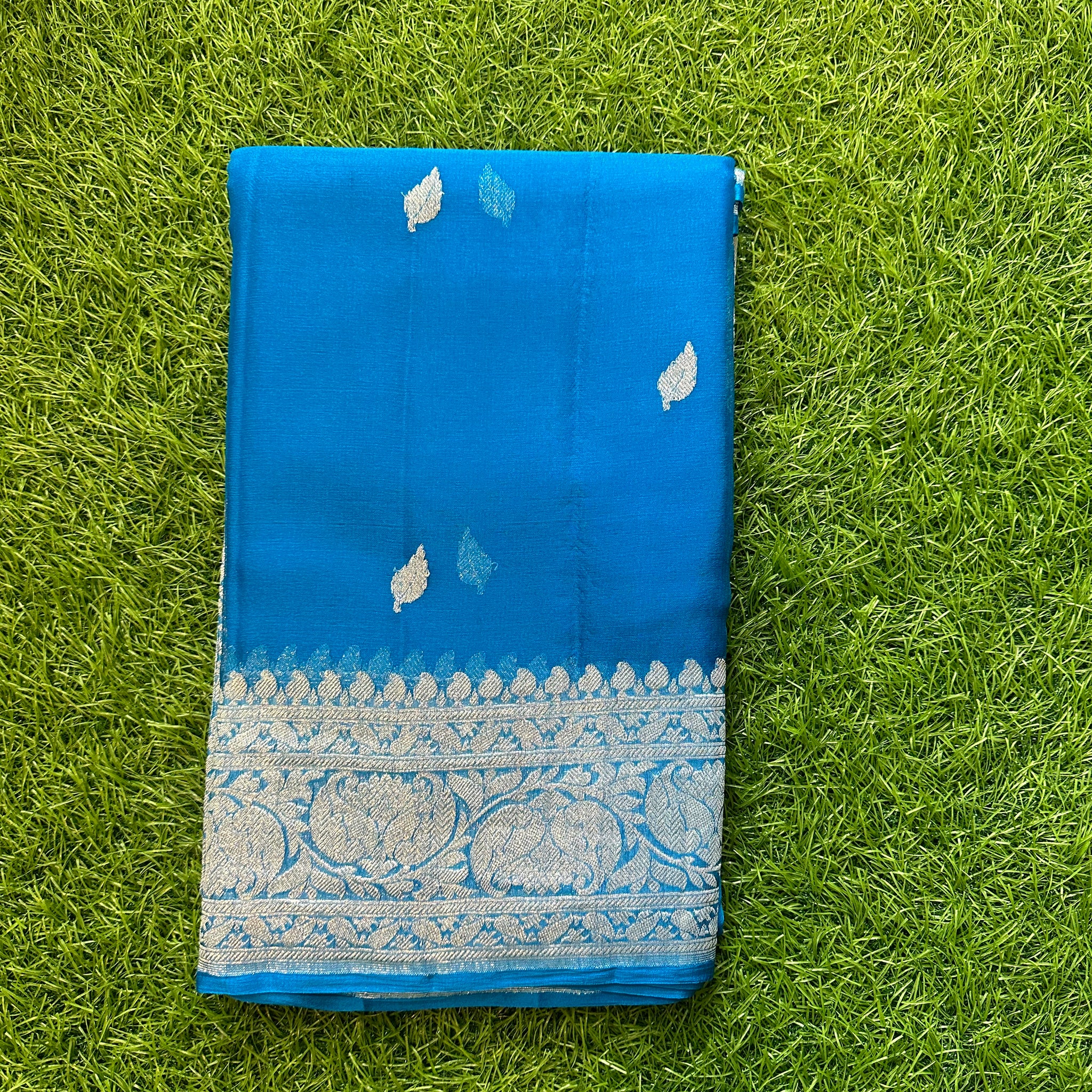 Blue Pure khaddi chiffon Banarasi sarees.