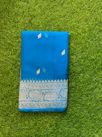 Blue Pure khaddi chiffon Banarasi sarees.