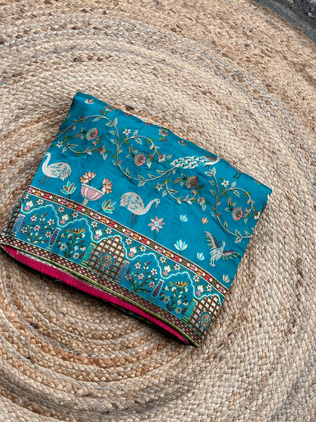 Rama blue pure moonga pashmina weaving