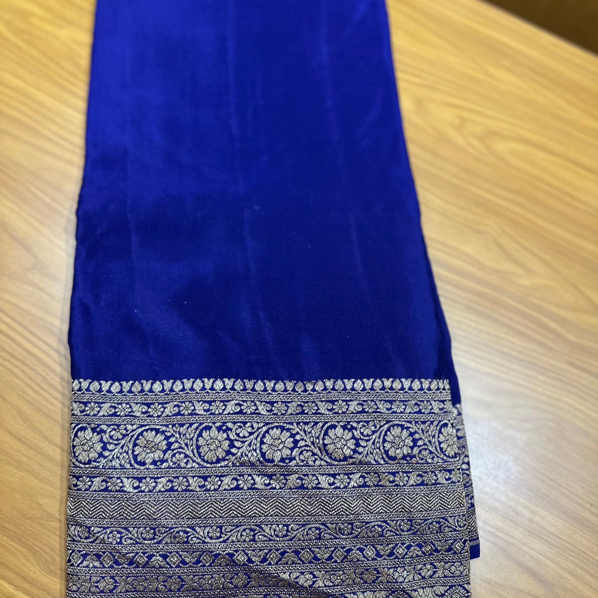 Deep blue pure crepe Banaras silk sarees with brocade blouse