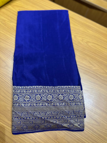 Deep blue pure crepe Banaras silk sarees with brocade blouse