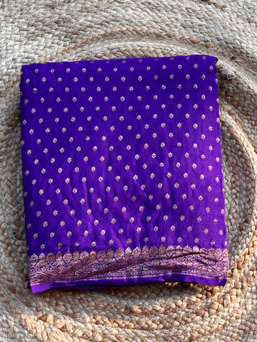 Deep purple pure crepe banaras silk sarees