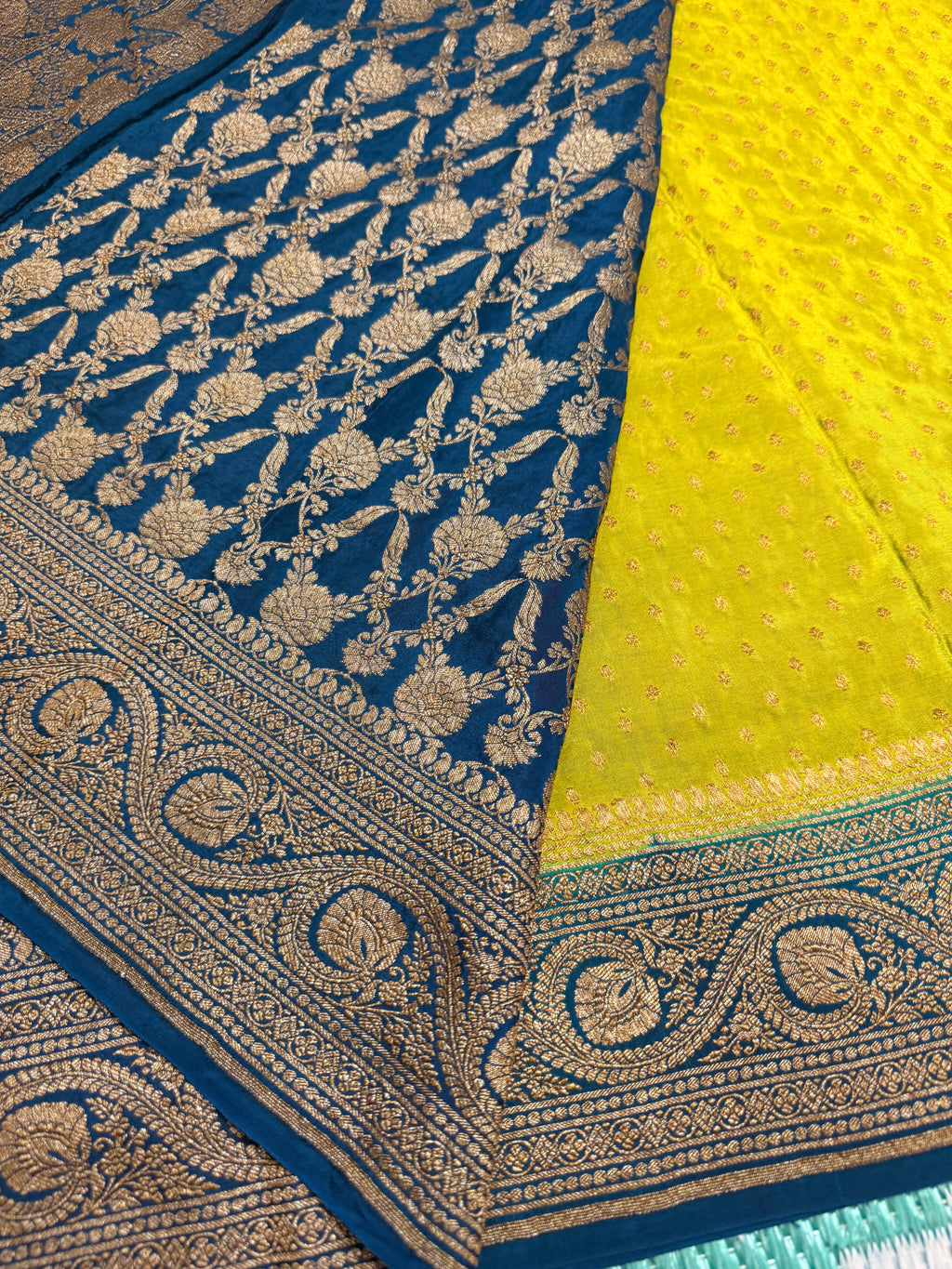 Parrot green n rama green pure benarasi crepe silk saree