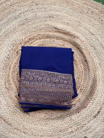 Plain Crepe Banarasi Pure Dark Blue