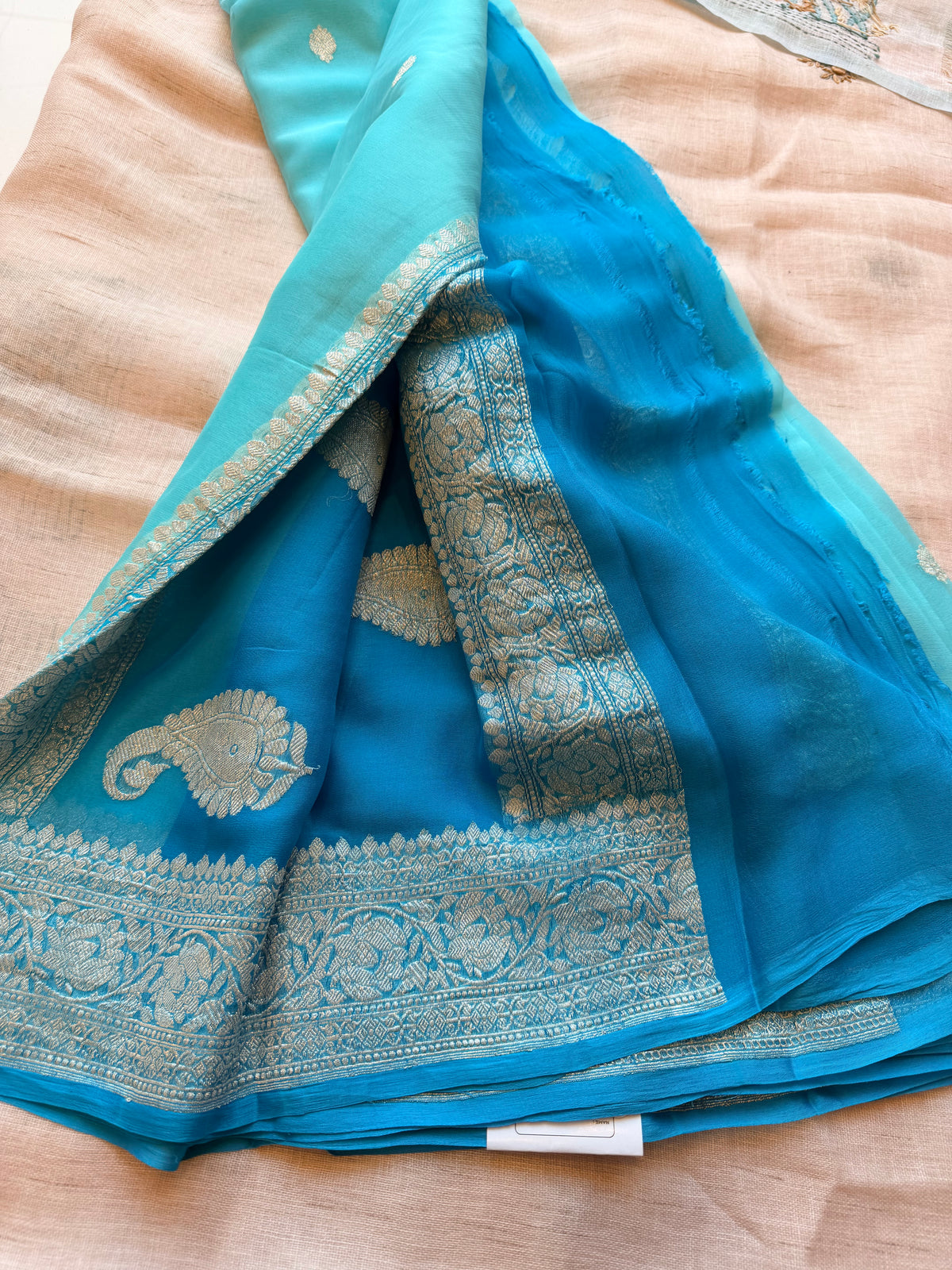 Sky blue Banarasi pure khadi chiffon saree sliver zari saree