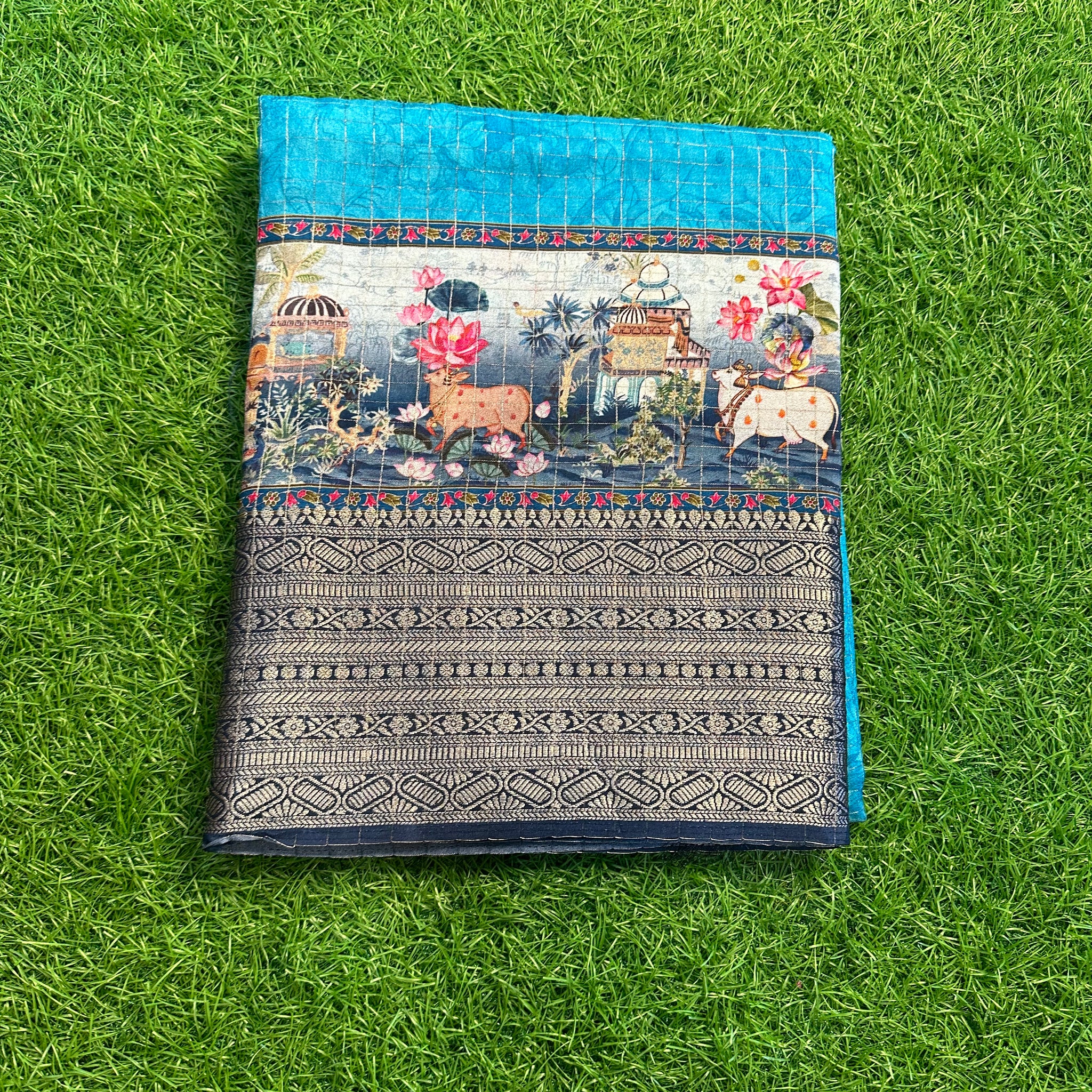 Blue kalamkari dola crepe