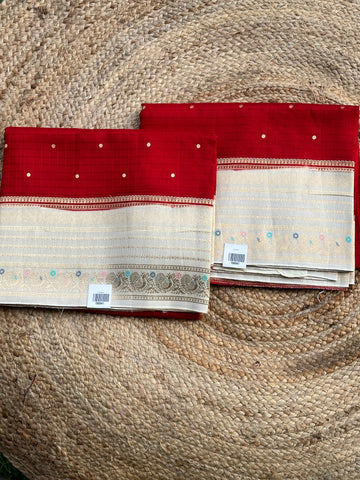 Red and half white dola silk