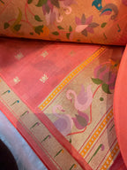Pastel pink pure paithani swan & peacock border saree