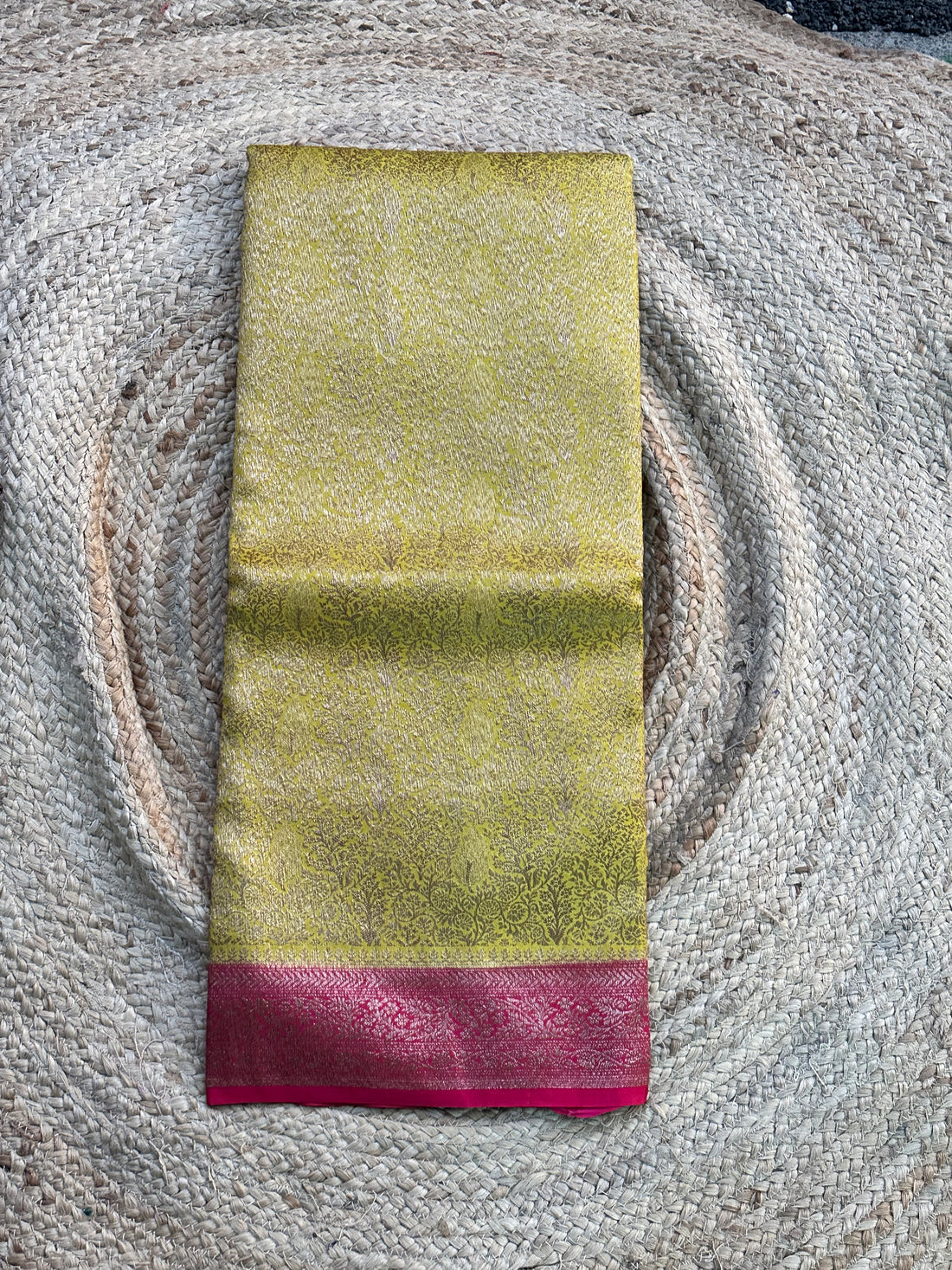 Yellow and pink pure brocade Banaras crepe sarees