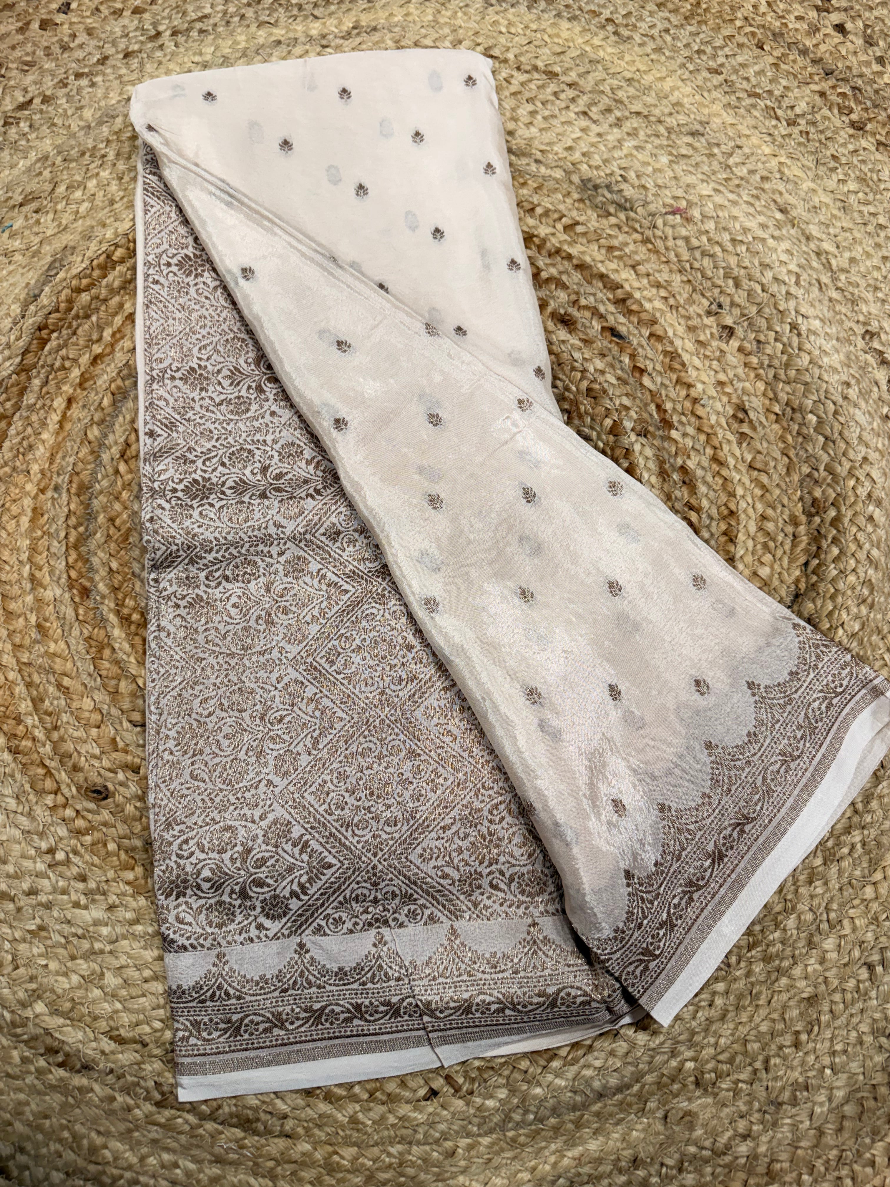 Cream pure Banarasi crepe saree