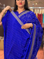 Royal blue with abstract pattern Banaras crepe saree