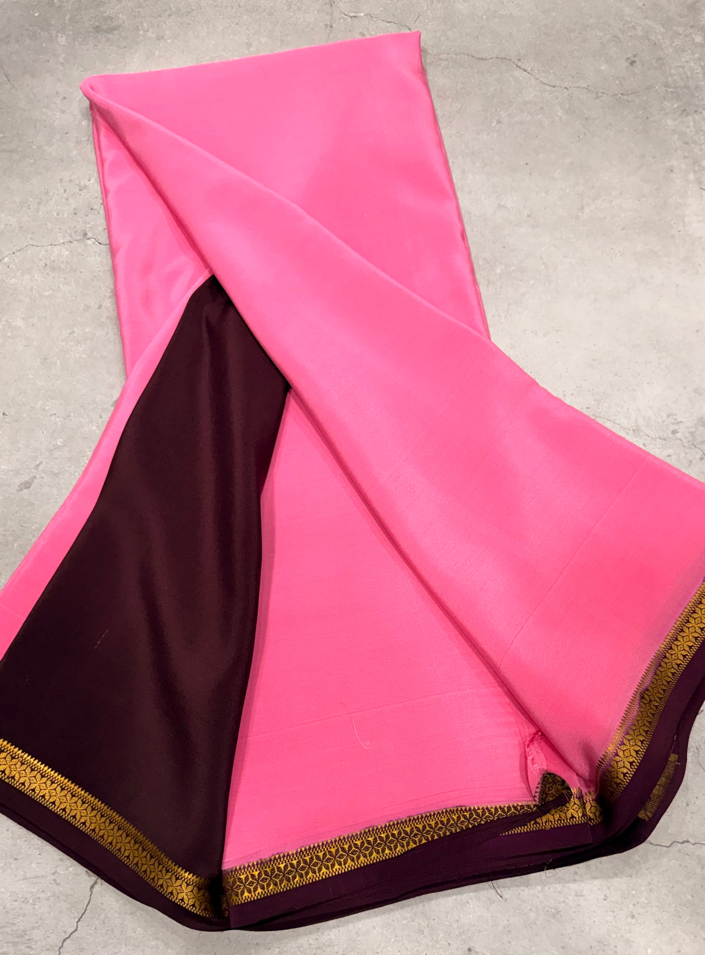 Pastel pink one inch border pure Mysore silk crepe saree